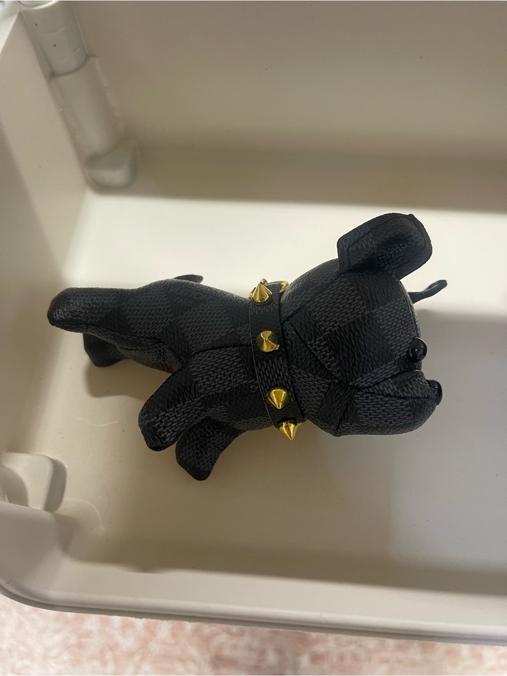 Black Iv fashion Checkered dog keychain/purse charm with gold studded collar